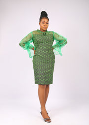 Ankara Fitted Dress with Organza Sleeves