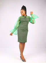 Ankara Fitted Dress with Organza Sleeves