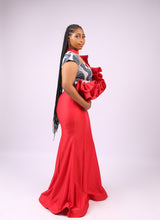 Red Long dress with Ankara and ruffles